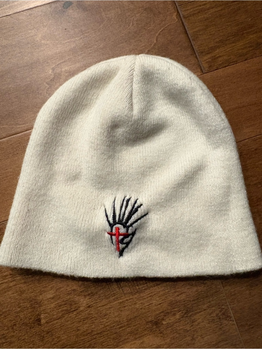 Adult Knit Beanie Hat with Embroidered Cross Accent